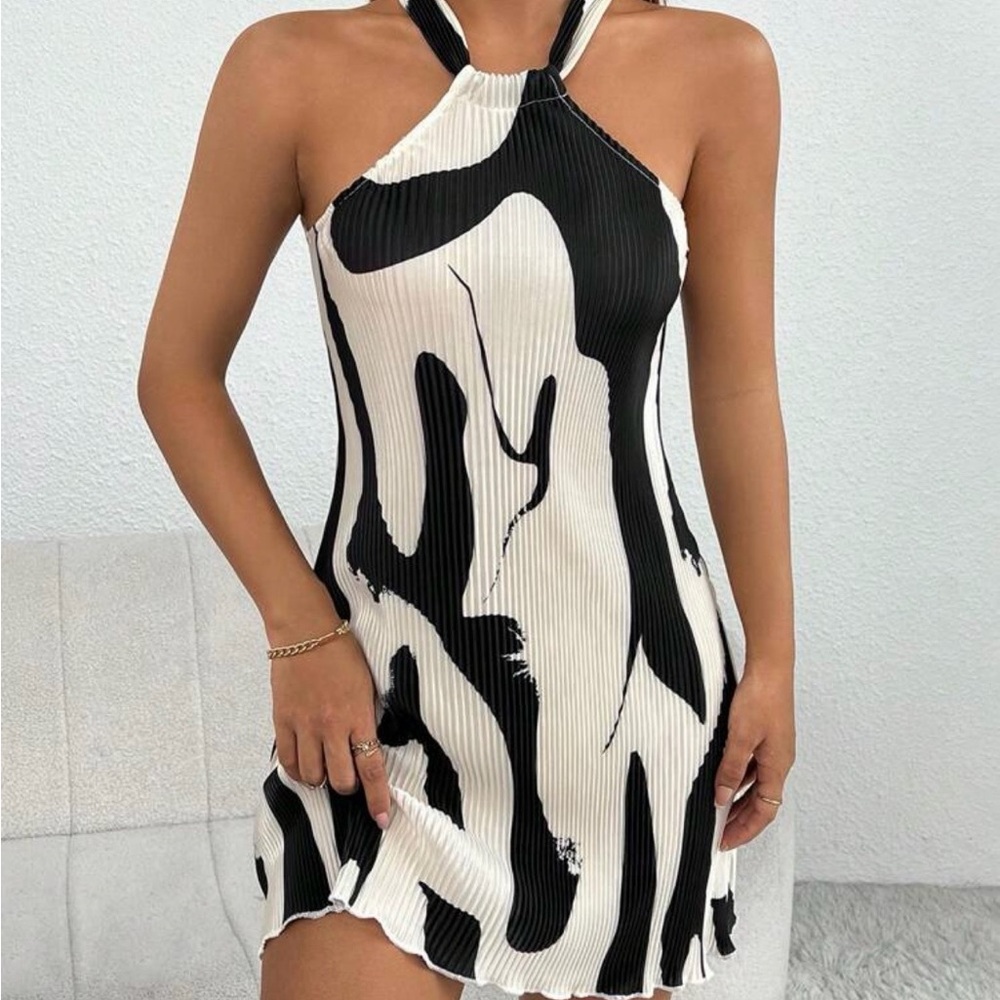 SHEIN Monochrome Halter Mini Dress